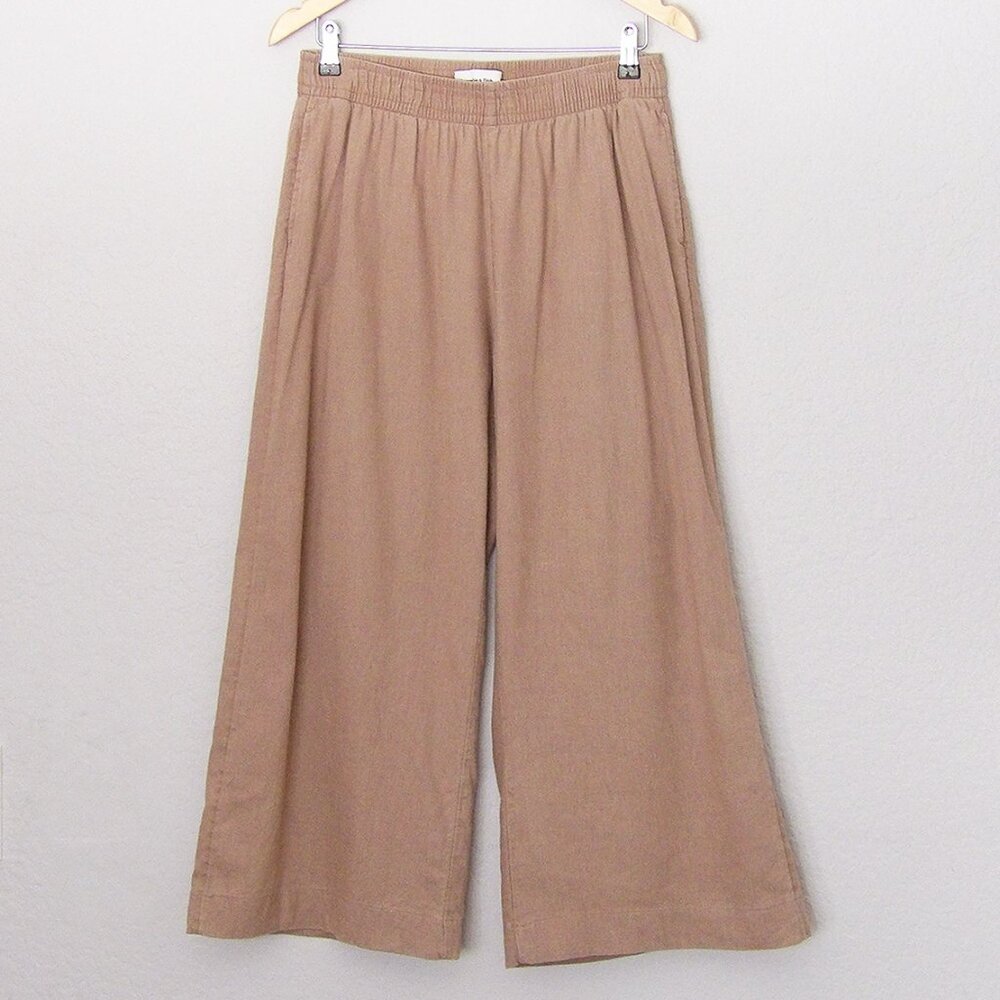 Abercrombie & Fitch Linen Cotton Wide Leg Crop Pull On Pants M Camel Tan Comfy - Picture 3 of 11